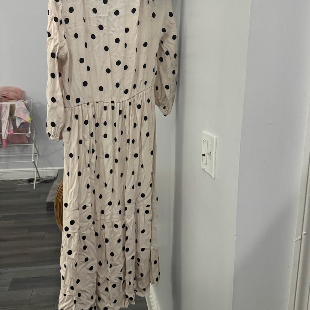 Seraphine Cream Long Sleeve Dress with Black Dots - Picture 3 of 4